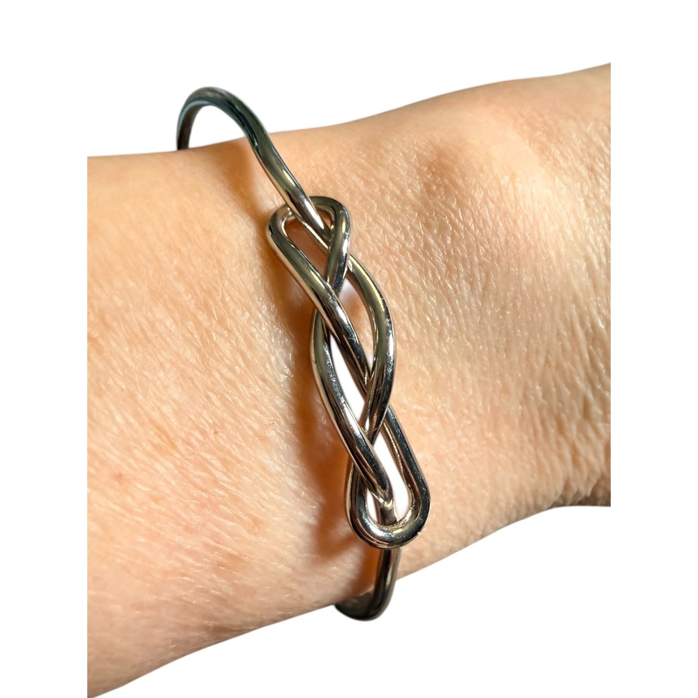 Silver Tone Infinity Knot Cuff Bracelet‎ Ball End Open Bangle Minimalist Modern